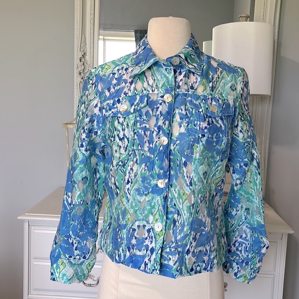 Ruby Rd Blue Floral Button Down Front Blouse Wome… - image 6